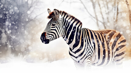 Fototapeta na wymiar Zebra in the snow Generative AI 