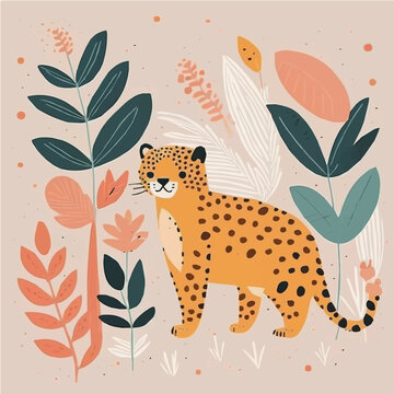 cute cute Leopard simple, vibrant matte palette, cartoon, children book style, comic, artistic, flat character, Illustrator
