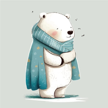cute cute Polar Bear simple, vibrant matte palette, cartoon, children book style, comic, artistic, flat character, Illustrator
