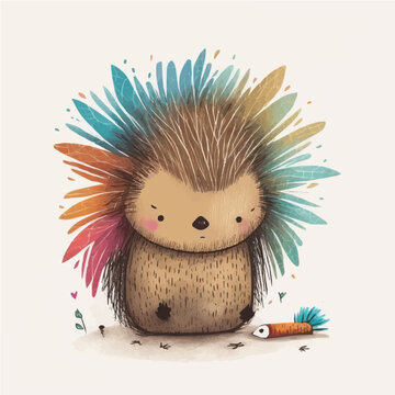 cute cute Porcupine simple, vibrant matte palette, cartoon, children book style, comic, artistic, flat character, Illustrator
