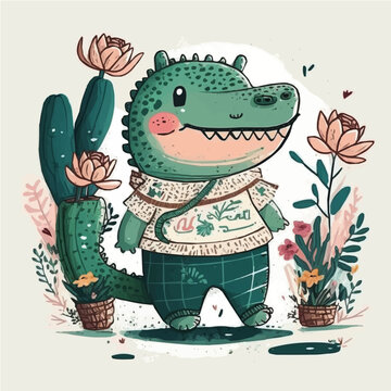 cute cute Crocodile simple, vibrant matte palette, cartoon, children book style, comic, artistic, flat character, Illustrator
