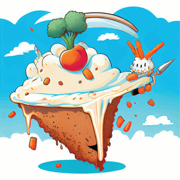 cute Carrot cake food character, cartoon, children book style, artistic, theme print design, for t-shirt print and case, Illustrator
