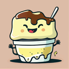 cute Pudding food character, cartoon, children book style, artistic, theme print design, for t-shirt print and case, Illustrator

