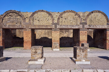 The Civil Forum in Pompei, ancient Roman colony buried under the ashes of mount Vesuvius, Italy