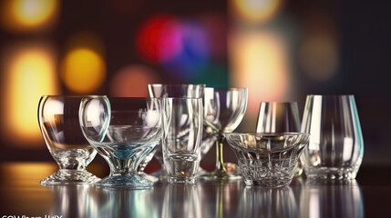 Different glassware on blurred background, AI Generative