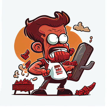 cute Barbecue ribs food character, cartoon, children book style, artistic, theme print design, for t-shirt print and case, Illustrator
