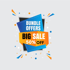 Bundle offers, . Vector illustration. Sale up to 50 percent off special offer tag label. badge template, this weekend only sale icon.