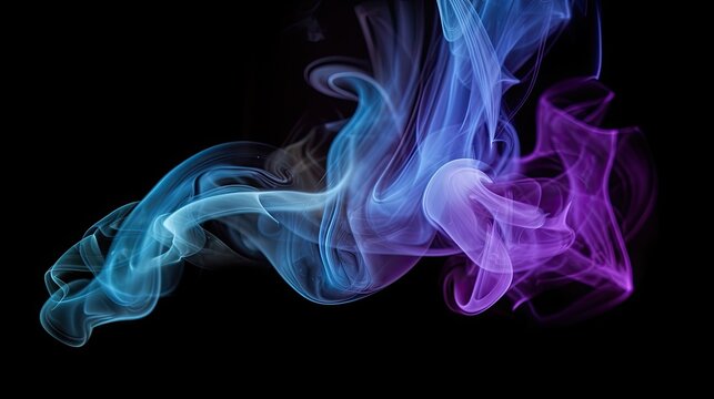 abstract colorful smoke wafting across image with solid  black background, for presentation, generative AI 