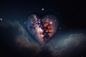 heart, surrounded by nebula of stars and planets, with view into the vastness of space, created with generative ai