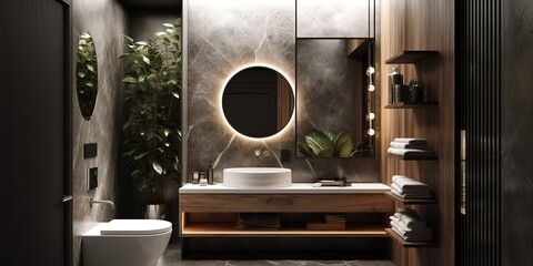 AI Generative. AI Generated. Asia luxury home house hotel luxury bathroom. Adventure calm relax vibe. Graphic Art