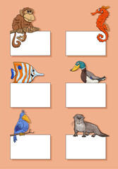 Fototapeta premium cartoon animals with cards or banners design set