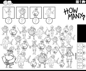 how many cartoon pirates counting game coloring page