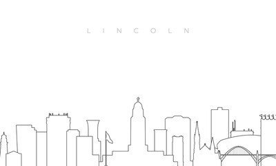 Outline Lincoln skyline. Trendy template with Lincoln buildings and landmarks in line style. Stock vector design. - obrazy, fototapety, plakaty