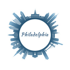 Philadelphia skyline with colorful buildings. Circular style. Stock vector illustration.