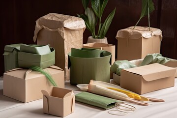 sustainable packaging material being reused to create a new product, created with generative ai