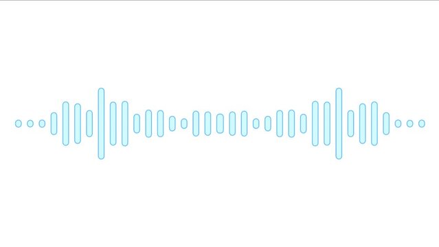Frequency of pulsing sound graphic or radio record, simple equalizer reacting track beat in player, blue at white background