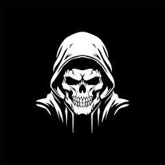 Skull in a hood. Vector illustration isolated on black background