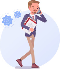 Businessman collection. Bearded charming businessmen carry files. Manager character design