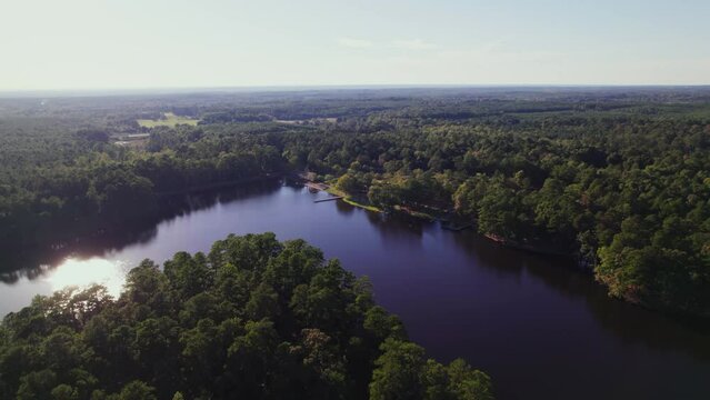 view of Recreational Lake in Mississippi Morning Drone Aerial
