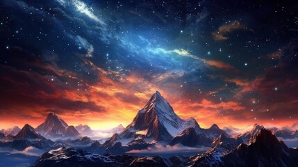Galaxy milky way stars and mountain other dimension Made with background Generative AI