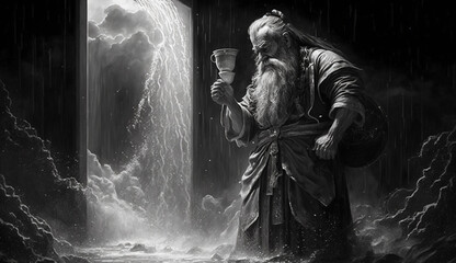 Ai generated Picture. Black and White Illustration of Moses