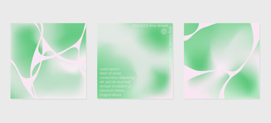 A gradient set of 3 posters iin green colors arranged horizontally, which can be used as invitations or flyers