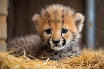 Plakat cheetah cub with curious and playful personality, created with generative ai