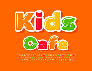 Naklejka premium Vector bright logo Kids Cafe with colorful Font. Creative Alphabet Letters, Numbers and Symbols set
