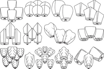 Sky Lantern  Outline Bundle,Clip Art