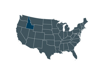 Map of Idaho on USA map. Map of Idaho highlighting the boundaries of the state of Idaho on the map of the United States of America.