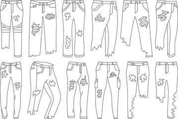 Ripped Pant  Outline Bundle,Clip Art