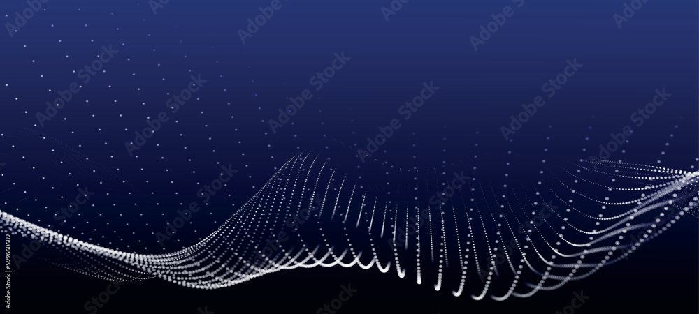 Poster abstract digital particle wave. futuristic dotted wave. technology background vector. vector illustr