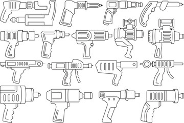 Pistol-Grip Tool Outline Bundle,Clip Art