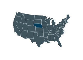 Map of Nebraska on USA map. Map of Nebraska highlighting the boundaries of the state of Nebraska on the map of the United States of America.