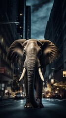 Fototapeta na wymiar Elephant Trunk Walking at Night in New York City. Generative ai