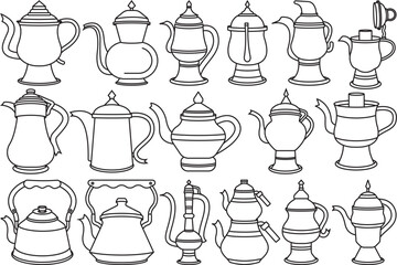 Kashmiri Copper  kettle Outline Bundle,Clip Art