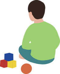 Portrait of cute toddler boy playing cubes illustration