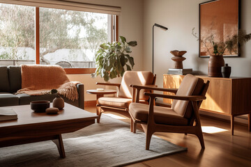 Fototapeta premium Living room with wooden table