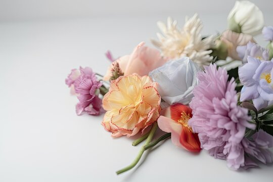 bouquet of pastel flowers on white background, created with generative ai