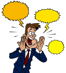 cartoon man character screaming bubbles comics transparent