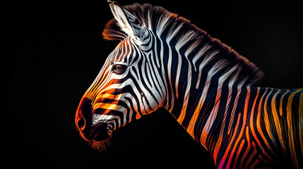 Fototapeta na wymiar Zebra on black Generative AI 