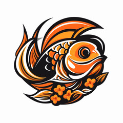 A colorful fish with a beautiful flower illustration, perfect for a logo design or decoration.