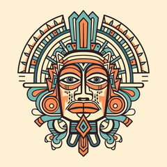 This Aztec illustration design features intricate patterns and bold colors, inspired by the ancient civilization's art and culture