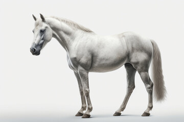 Obraz na płótnie Canvas Beautiful white horse on isolated background.Side view.Created with generative ai