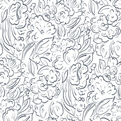 Fototapeta premium Black and white seamless pattern with flowers.
