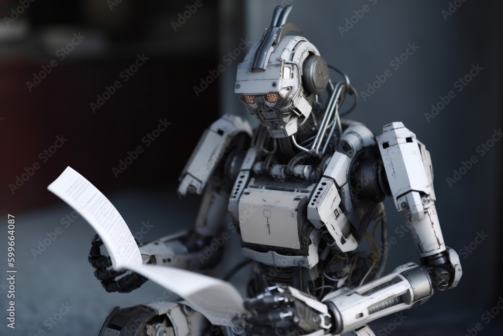 Aufkleber office document digital hand artificial laptop technology ai paper robot. generative ai.