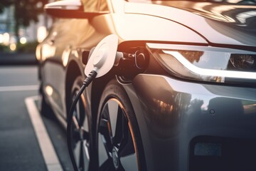 Naklejka premium electric power battery automobile electricity technology car energy transportation city. Generative AI.