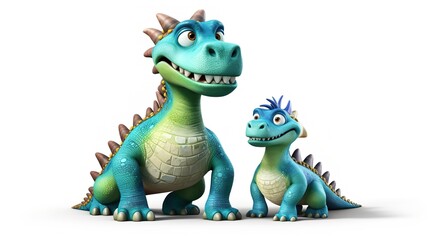 Fototapeta premium Cute cartoon dinosaur with his mother