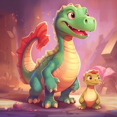 Cute cartoon dinosaur with his mother