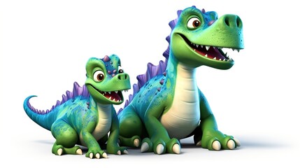 Obraz premium Cute cartoon dinosaur with his mother
